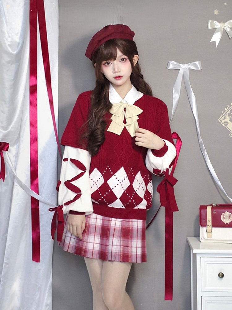 Pleated Christmas Plaid Red Skirt