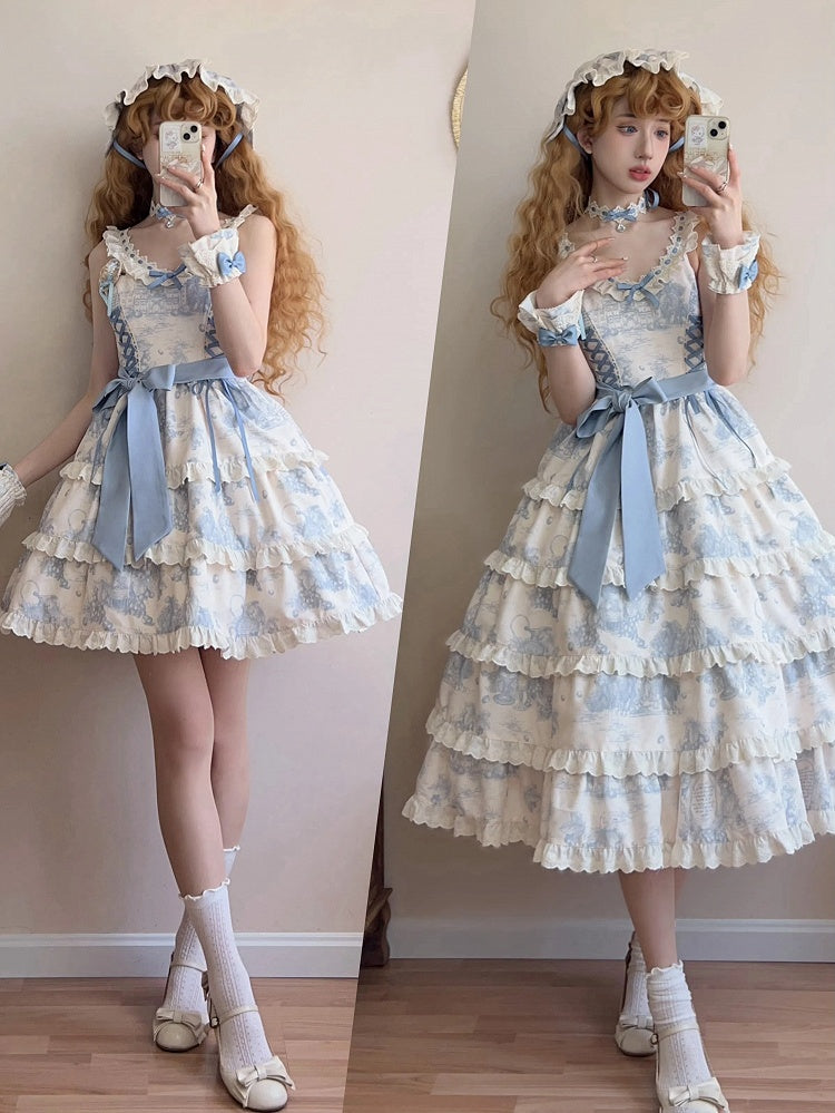 Hem Detachable Blue Print Grapes Skirt Lolita Jumper