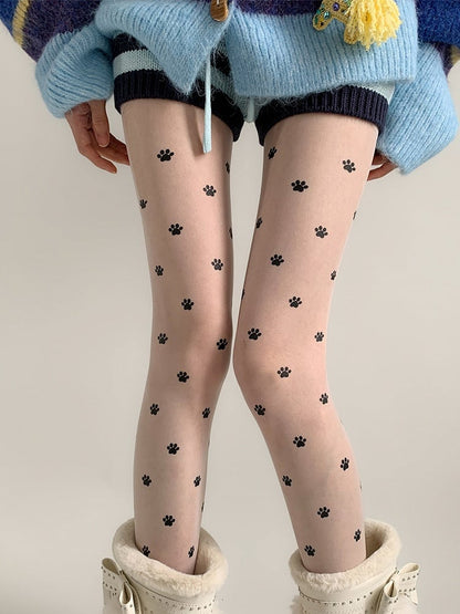 Paw Print Cute Sheer Pantyhose