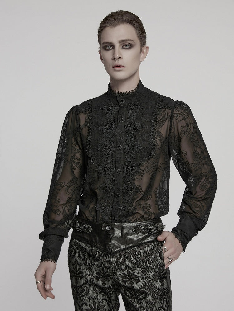 Men's Chiffon Black Shirt Romantic