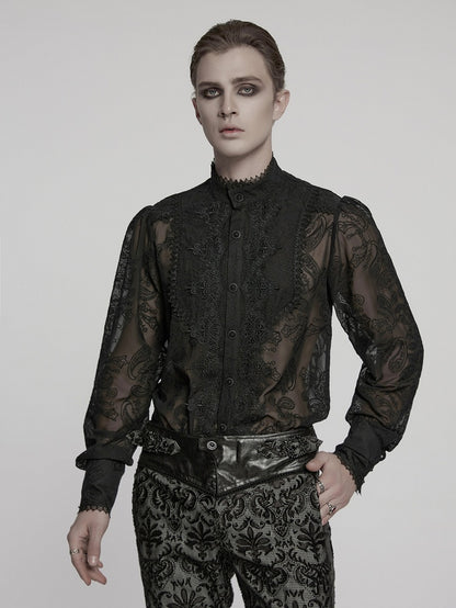 Men's Chiffon Black Shirt Romantic