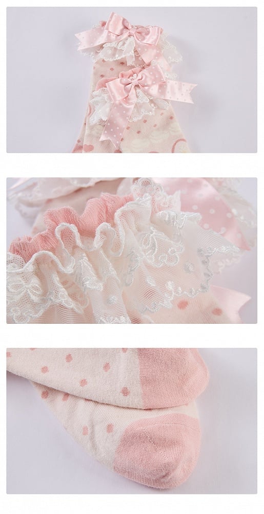 Pink / Red Strawberry and Polka Dots Pattern Socks