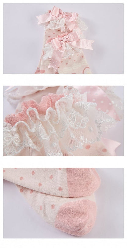 Pink / Red Strawberry and Polka Dots Pattern Socks