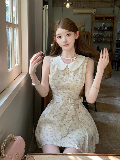 Apricot Floral Dress with Lace Trim - Qchiwawameme
