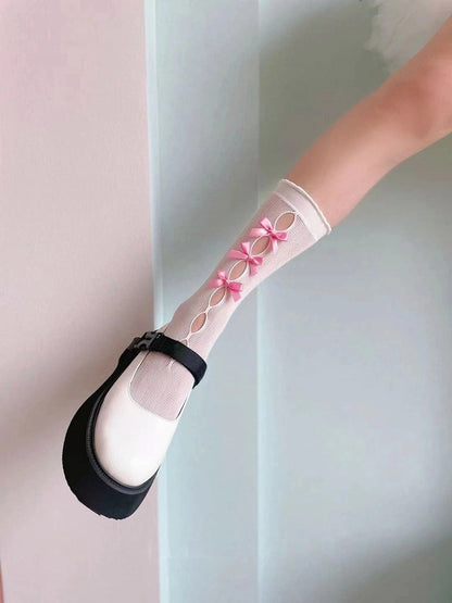 Colors) Bow Cutout (6 Sheer Detail Lolita Style Socks