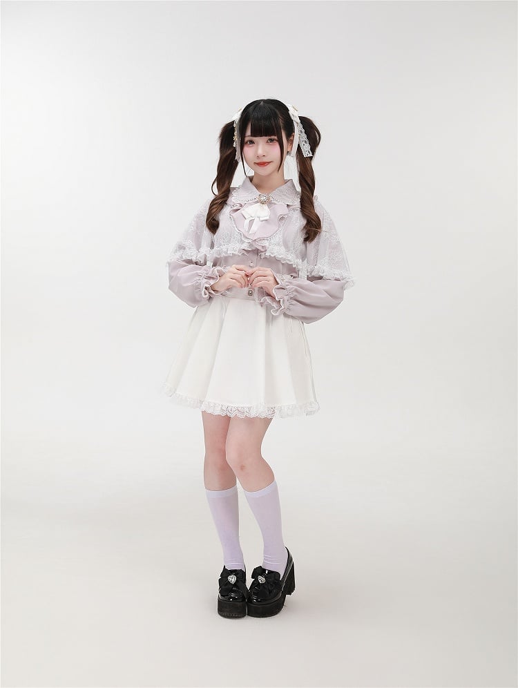 Jirai with Kei Pink Beaded Detachable Cape Blouse Lace Dusty Collar Style