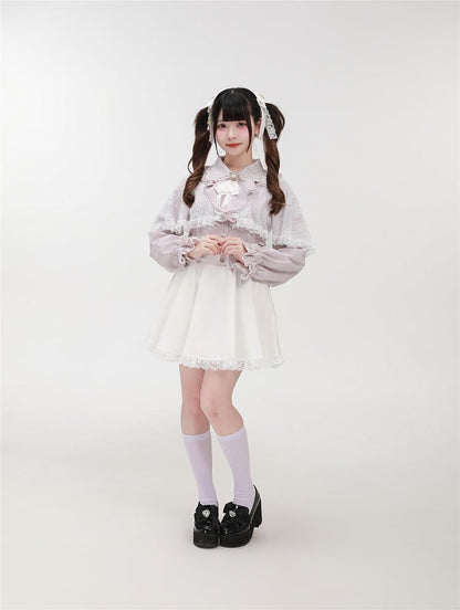 Jirai with Kei Pink Beaded Detachable Cape Blouse Lace Dusty Collar Style