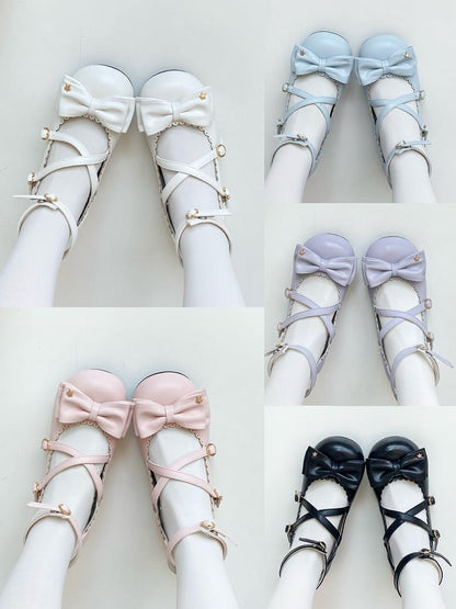 Matte Details with Accents Pink Low-heel/Mid-heel Mary Star Lolita Bow Sweet Shoes Jane