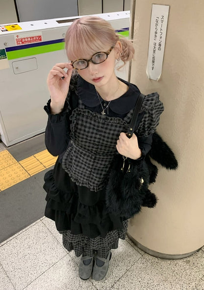 Black Ruffle with Tiered Trim - Length Skirt Knee