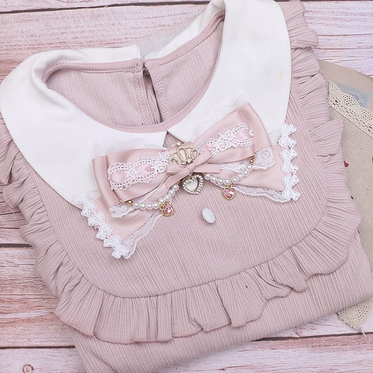 8 Pearl Jirai Bowknot Color Crown Hairclip/Brooch Kei Rhinestone Options Lace