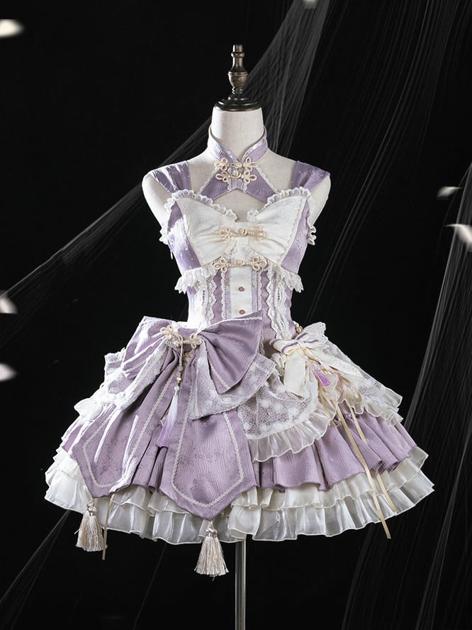 Purple Qi Lolita Corset-Waist Dress with Large Waist Bow