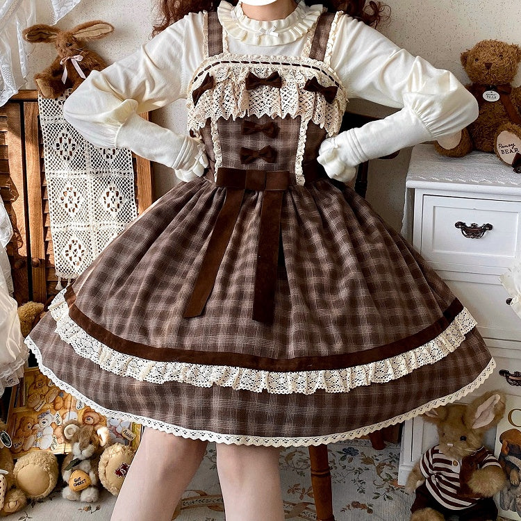 Braunes kariertes süßes Lolita-Kleid