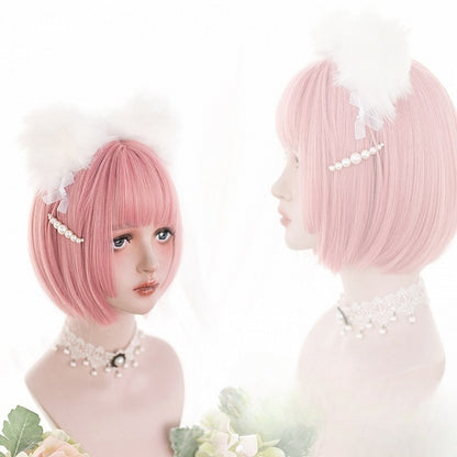 Rosa 30CM kurze Bob-Schnitt-Synthetikperücke mit Pony