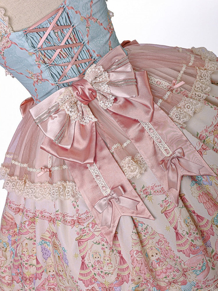 Doll Theme JSK Dress in Blue & Pink with Bow Accents, Lolita Style - Alice Girl
