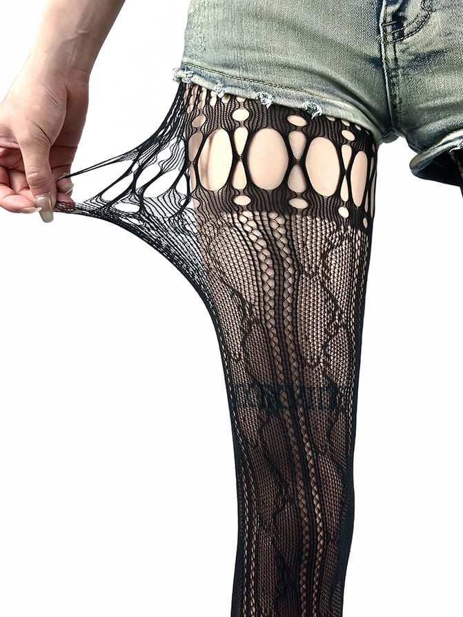 Cutout Options Tights Y2K Fishnet Design 4 Asymmetrical Color