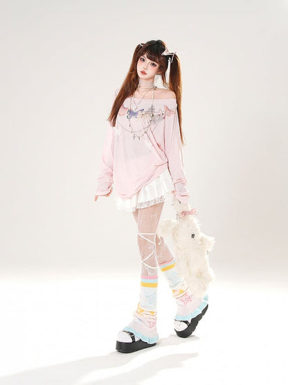 Back Cutout White/Pink Asymmetrical Detail Butterfly-shaped