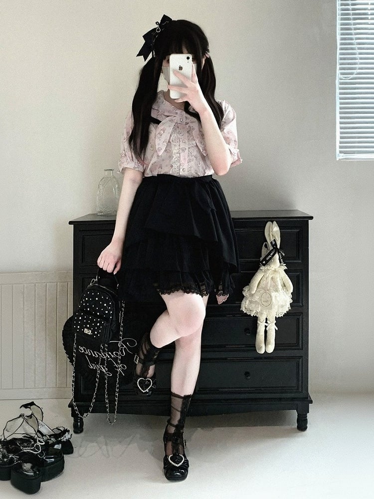 Blue/White/Black Plaid Tulle Skirt with Sash & Lace - Kitty Bxllet