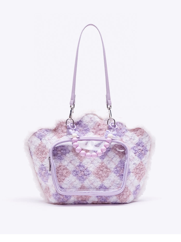 Purple Shell-shaped Plush Backpack With Beads Chain