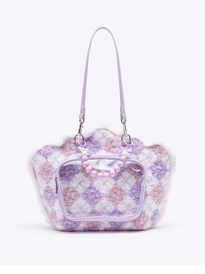 Purple Shell-shaped Plush Backpack With Beads Chain