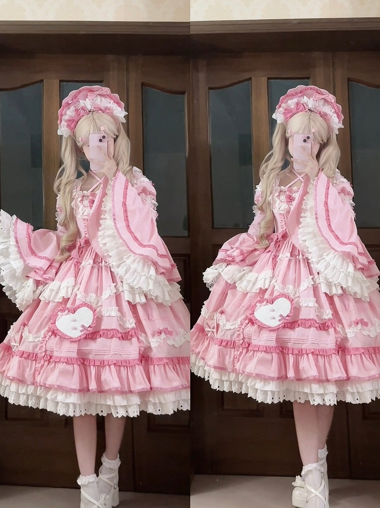 Übergrößen erhältlich, rosa, wunderschönes Lolita-Baumwollkleid im Old-School-Prinzessinnen-Stil
