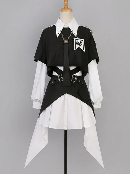 Monochrome Kawaii Multi-Piece Outfit: Top, Dress, Skirt & Warmers