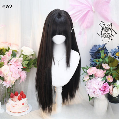 Under Bust Length Synthetic Wig with Bangs