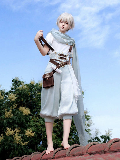 Prince Style Lolita Overall Shorts in Brown & Blue with Metal Button Accents - Xiong Dou Jiang