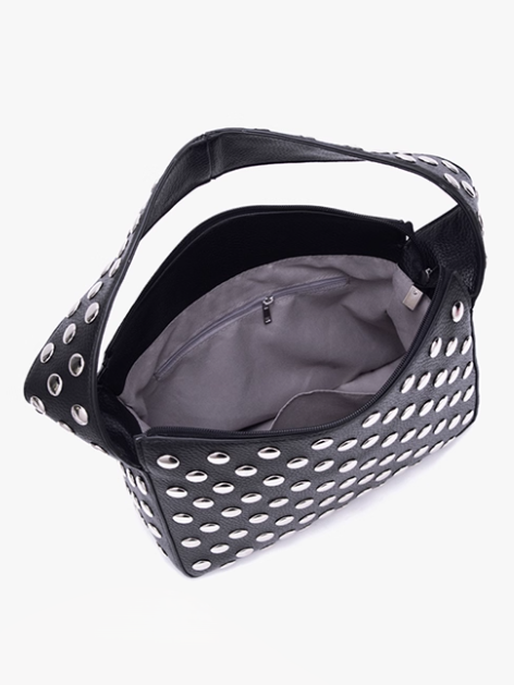 Edgy Black Studded Wide-Strap Shoulder Bag