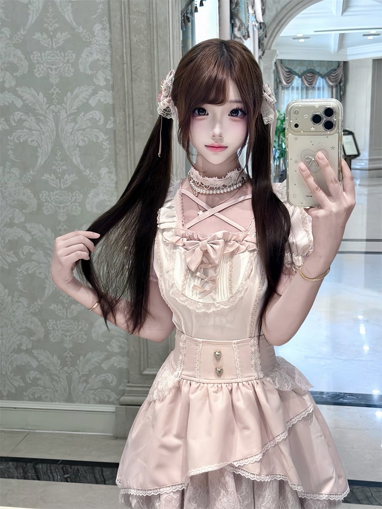 Ryousangata White & Pink Lace Bow Blouse - Jiuniang Cherry