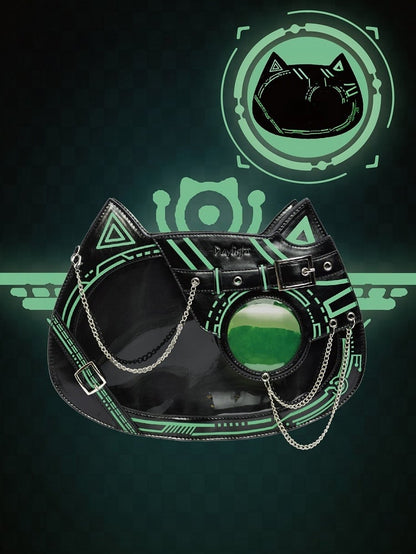 Glow-in-the-dark Luminous Cyberpunk Cat Ita Bag Black Green - Daylight