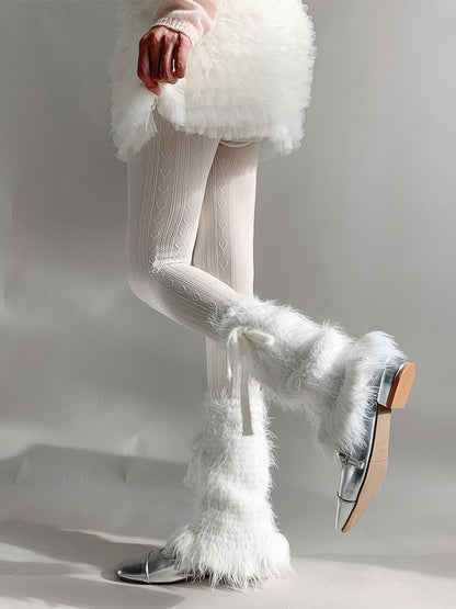 Lolita Leg Warmers - Fuzzy Knit Bow Warmers in Pink, White & Blue | LilyVow