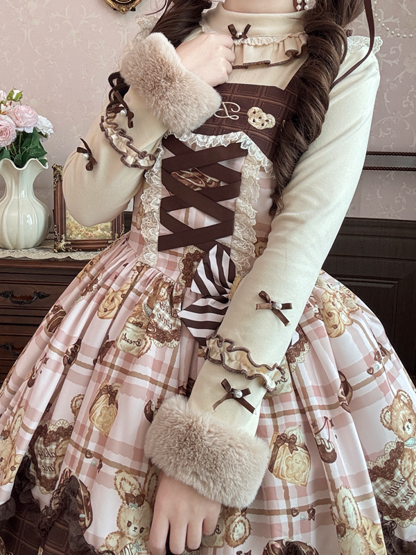 Long Autumn/Winter Ruffles Lolita Top Sleeves Coffee with Cozy