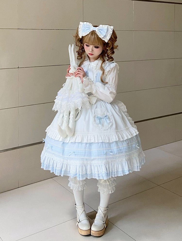 Light Blue Lace-Up Lolita Jumper Skirt with Ruffled Hem