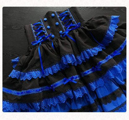 Waist Klein High Black and Gothic Blue Lolita Skirt Layered Corset