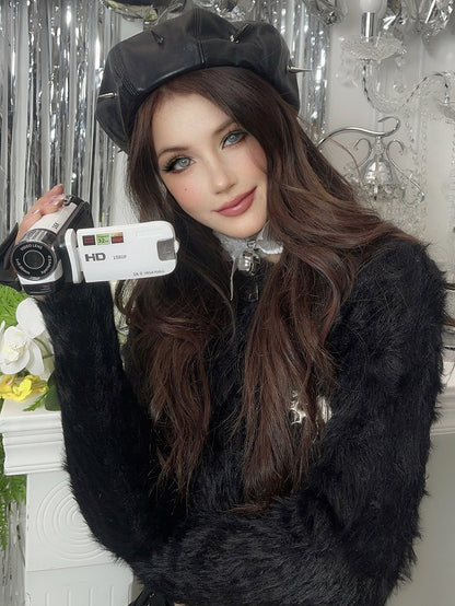 Punk Black Studs Design PU Beret