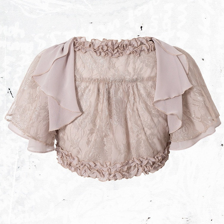 Dusty Pink Chiffon Cropped Top with Lace & Ruffle Trim - Romantic Punk Style