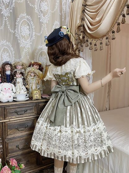 Print Skirt Version Jumper Clock Classic Brown Floral and Short Lolita