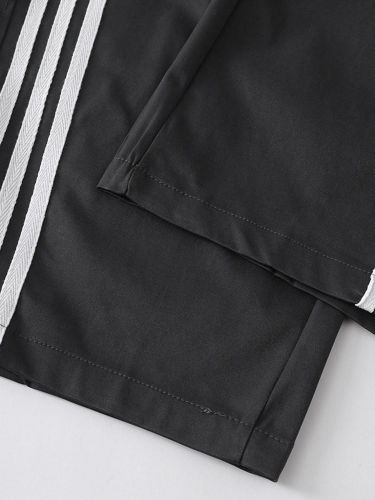 Black Striped Wide Leg Trousers with Layered Tulle Skirt - Languid Park