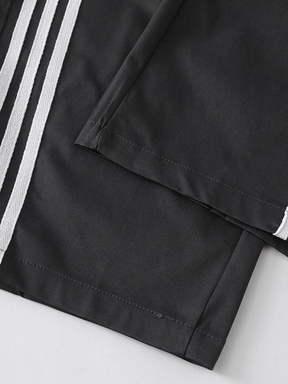 Black Striped Wide Leg Trousers with Layered Tulle Skirt - Languid Park