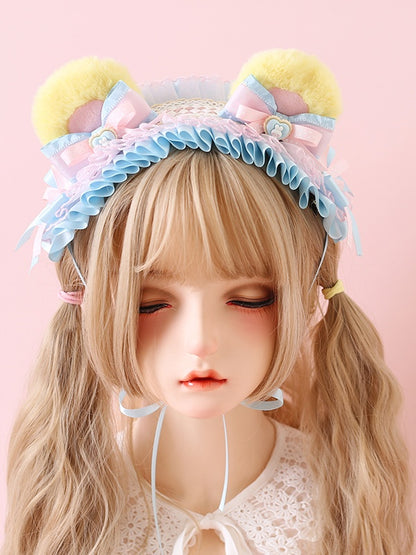 Yellow Lolita Bear / With Pink Ears Adorable Hairband Detachable Bowknot