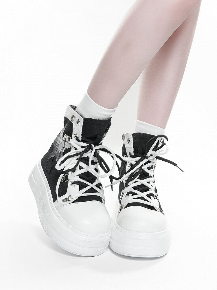 Canvas Black & White Star Platform Shoes - Transfer Student