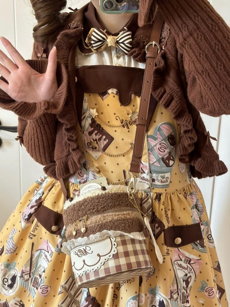 ブラウンのチェック柄スイートチョコレートカップケーキバッグ