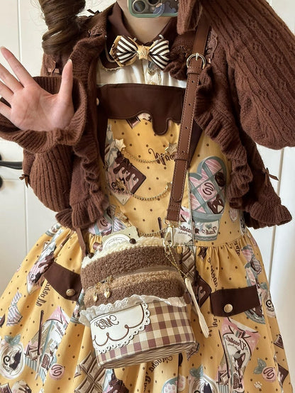 Plaid Sweet Pattern Brown Cupcake Bag Chocolate