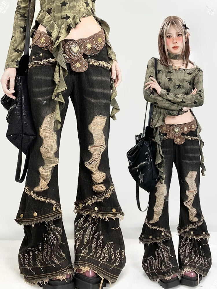 ミラードファッション ブラウン ウェイストランドパンク ハート型スタッズウエストベルト