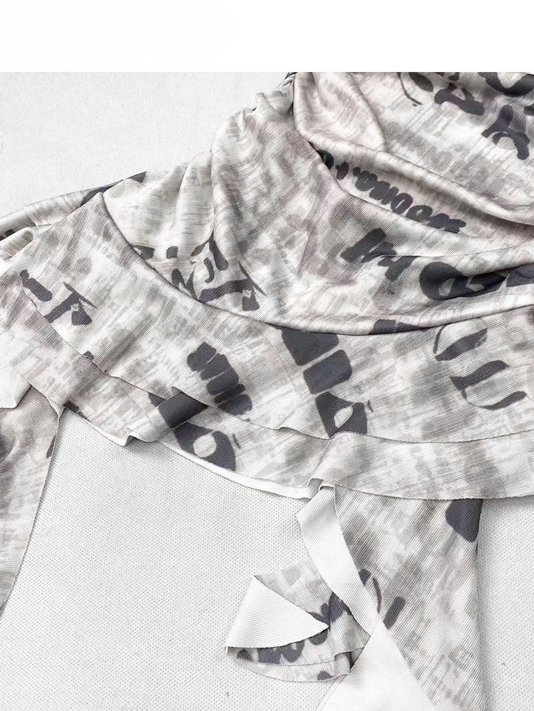 ストラップレス アシンメトリープリント ホワイトトップレター グラマラスヘム ビタースウィート