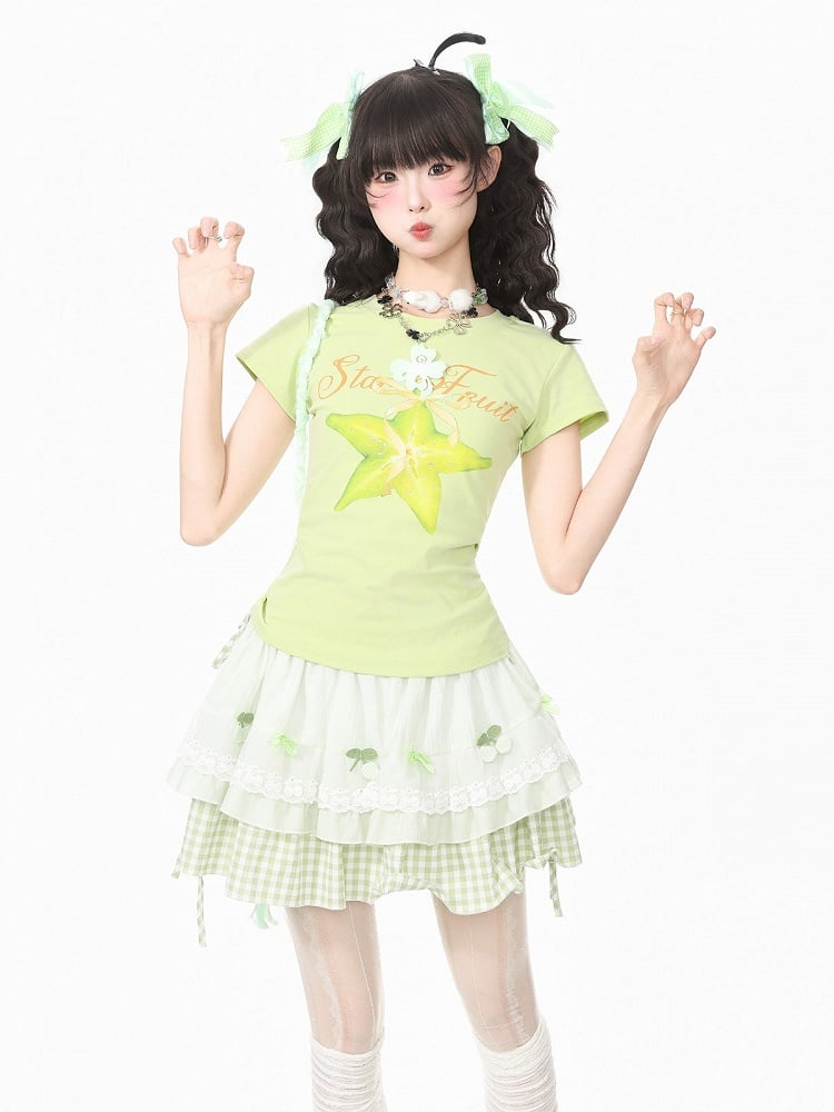 Green Star Fruit Print Tee - Languid Park