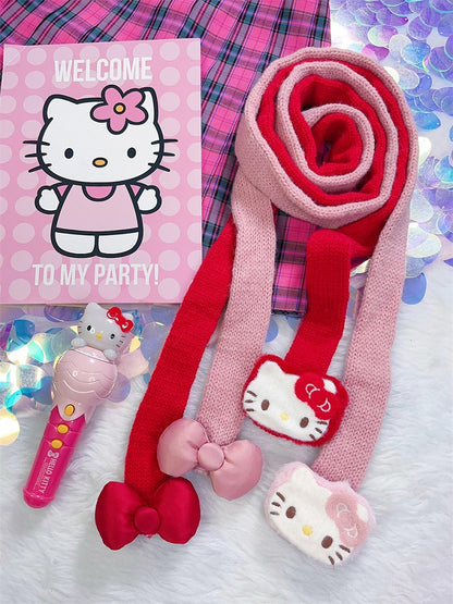 Rot/Pinker Strickschal im Y2K-Kätzchen-Design