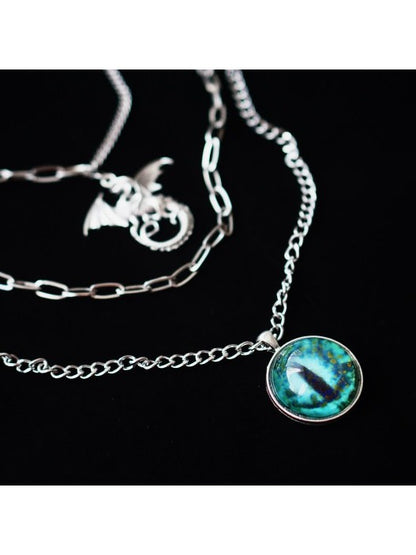 Gothic Layered Necklace with Dragon Eye Pendant - Strange Sugar