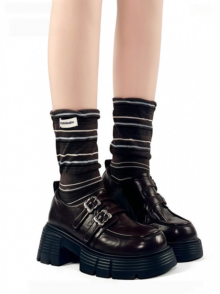 Toe Decoration Retro Patch Seamless 5 with Striped Cotton Pattern Socks Colors