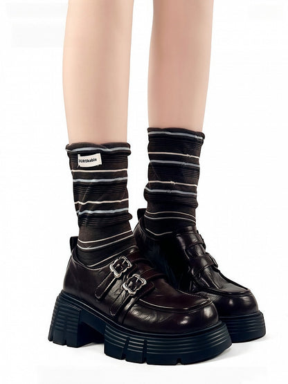 Toe Decoration Retro Patch Seamless 5 with Striped Cotton Pattern Socks Colors